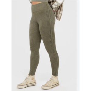 Aerie Cable Ribbed Leggings Olive Green Size M 4-8